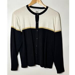 Vintage Black Off white Gold Stripes Dressbarn Cardigan Sweater Size: Medium